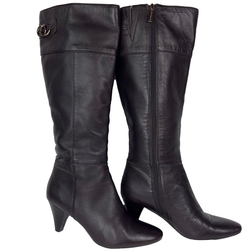 Bandolino BDPARDEY Brown Leather Heeled Boots 7.5 AA M 0611 Knee High Zip